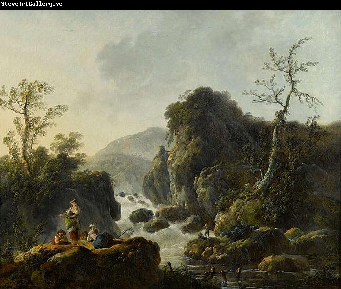 Jean-Baptiste Pillement A Mountainous River Landscape